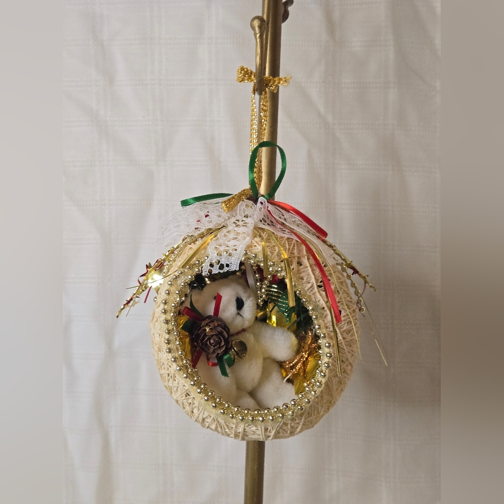 Retro Handmade Diorama Ornament‎ With Bear Unique Kitschy